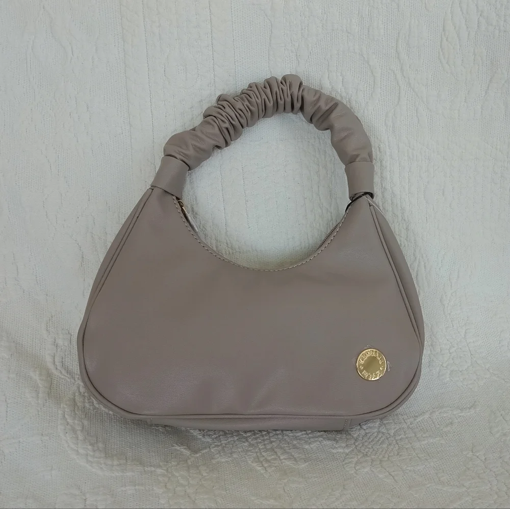 Kendall & Kylie Blush Hobo Bag Gold Accents Scrunch Handle Small Nude Lavender